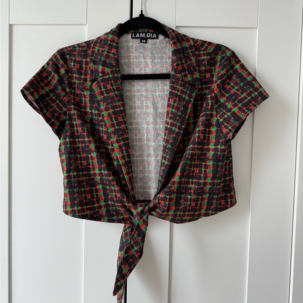 I.AM.GIA Women's Plaid Crop Top - Orange and Green